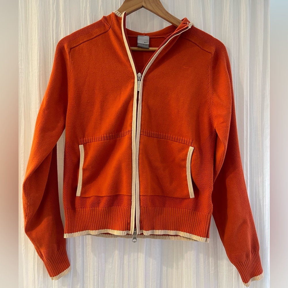 Nike Orange Knit Zip Up Sweater